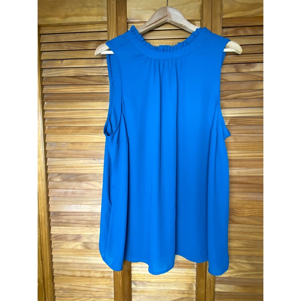 Torrid Blue Sleeveless Ruffle Neck Pleated Blouse Top Womens Plus Size 2 2X